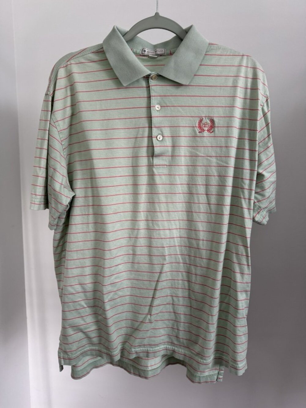 Peter Millar Golf Polo Men's Medium Green Stripe Pepper Pike Club Vintage